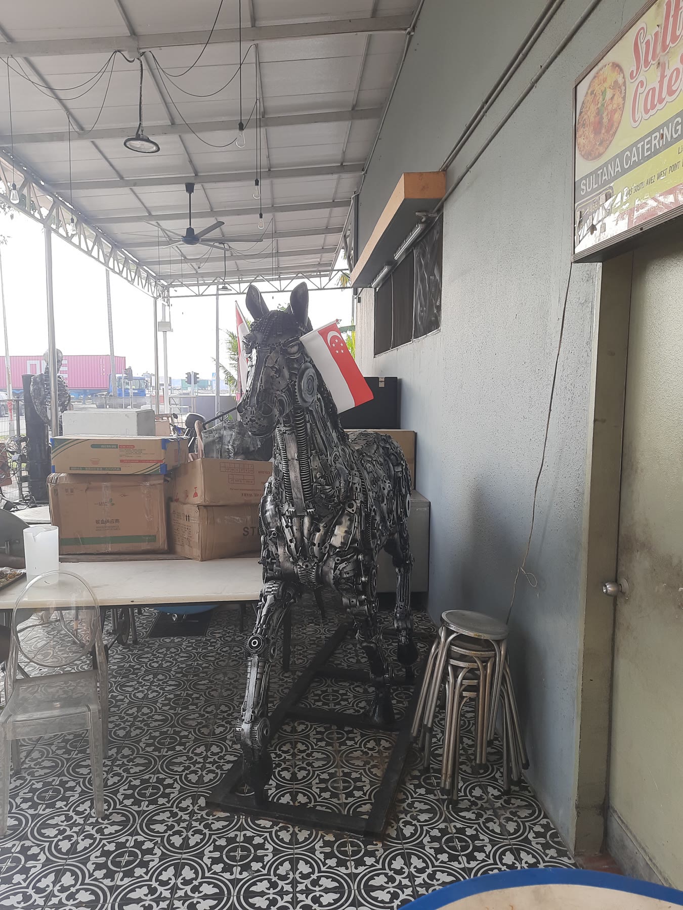 Close-up of the sculpture's assembled metal parts
